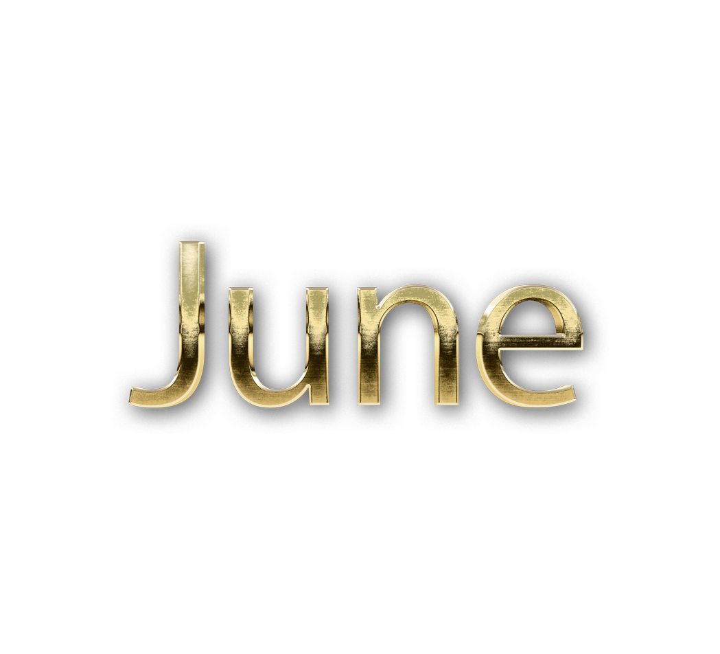 JUNE month name word JUNE gold 3D text typography PNG images free